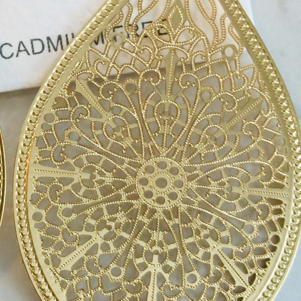 Teardrop Stencil Earrings (Golden Tone) - Picture 4 of 5